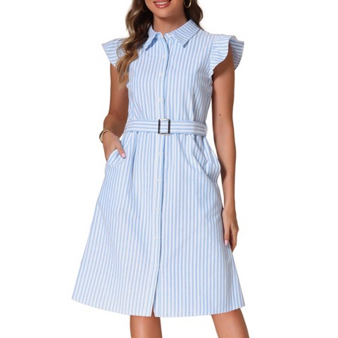 Женские платья INSPIRE CHIC Women's Collared Flutter Sleeve Button Down Shirt Dress Blue Large