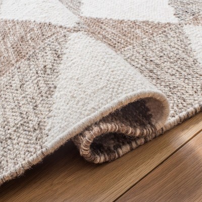 Ivory and Brown Geometric Wool Runner Rug, 2'3" x 9'