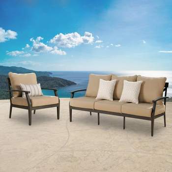 Abbyson Living Thousand Oaks 3pc Outdoor Seating Set with Sunbrella Fabric Beige