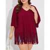 Women's Plus Size Fringe Hem Short Sleeve V-Neck T Shirt Tops - 4 of 4