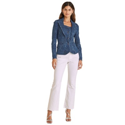 VENUS Womens Lace Print Denim Blazer