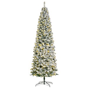 Gulches Pre-Lit Snow-Flocked Slim Douglas Fir Artificial Christmas Tree - 9ft, 550 Warm White LED Lights, 988 Tips, Steel Base - 1 of 4