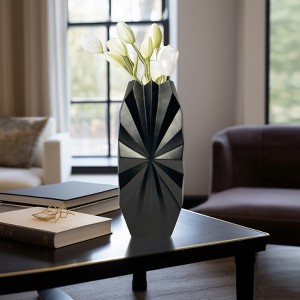 Modern Decorative Aluminum Vase with Sculptural Faceted Starburst Design - Contemporary Decorative Accent for Living Room, Bedroom, and Office Decor - 1 of 4