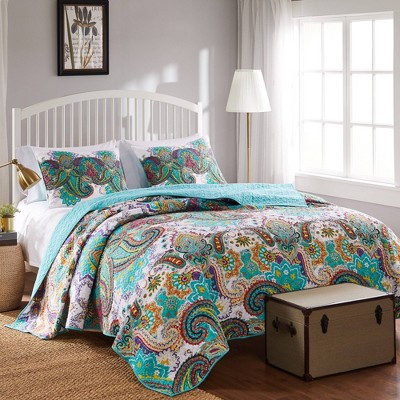 Boho Chic Twin Cotton Reversible Quilt Set in Vibrant Paisley