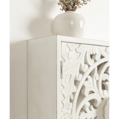 Saanvi White Hand-Carved Mango Wood Wall Cabinet