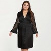 Anna-Kaci Lounge Women's PLus Size Satin Robe with Sheer Floral Lace Sleeves, Ruffled Cuffs, and Adjustable Waist Tie - 2 of 4
