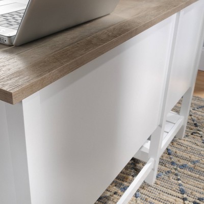 Soft White Coastal Home Office Desk with Lintel Oak Accent