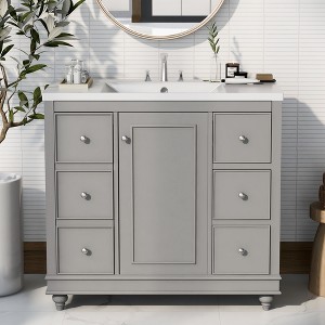 36" Contemporary Bathroom Vanity With Sink, 4 Drawers, 1 Cabinet Door and Adjustable Shelves 4W - ModernLuxe - 1 of 4