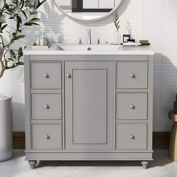 36" Contemporary Bathroom Vanity With Sink, 4 Drawers, 1 Cabinet Door and Adjustable Shelves 4W - ModernLuxe