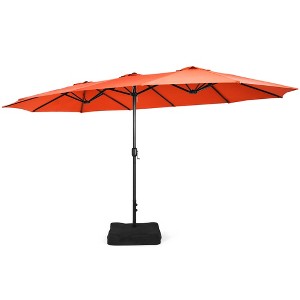 Costway 15FT Double-Sided Twin Patio Umbrella Outdoor Market W/ Crank & Base Grey\Coffee\Turquoise\Beige\Orange\Wine - 1 of 4