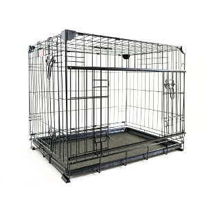 Lucky Dog Dwell Series 30 Inch Small/Medium Lightweight Kennel Secure Fenced Pet Dog Crate w/Divider Panels, Sliding Doors, and Removable Tray, Black - 1 of 4