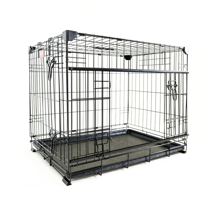 Lucky Dog Dwell Series 30 Inch Small/Medium Lightweight Kennel Secure Fenced Pet Dog Crate w/Divider Panels, Sliding Doors, and Removable Tray, Black, 1 of 7