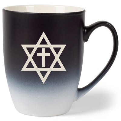 100 North Black and White Two Toned Ombre, 10 Ounce, Comfortably Fits Your Hands, Ceramic Tea Coffee Cup Mug, Star of David