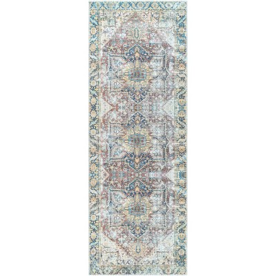 Livabliss 2'7"x7'3" Kemer Traditional Machine Washable Rug Blue: Runner, Pet Friendly, Flat Pile