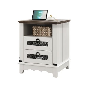 NightStand Bedside Charging Table Bedroom, Night Stand with Charger Station, Open Shelf & 2 Drawers, Modern Nightstand - 1 of 4