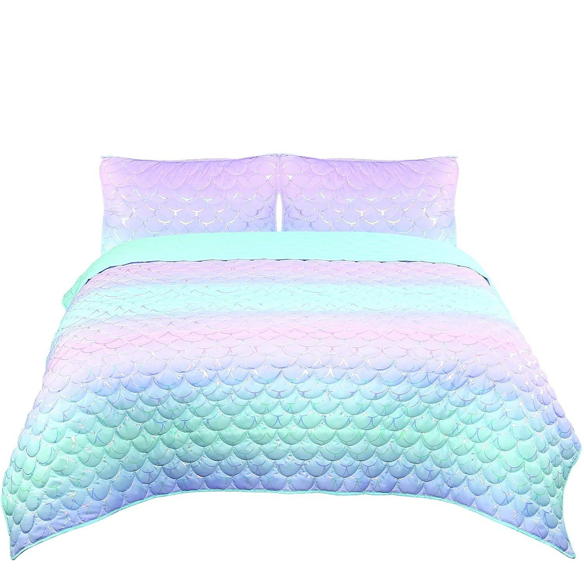 Tadpoles Girls Mermaid Pattern Quilt Set, with 1 Full Size Quilt and 2 Standard Sham, 3-Piece Set - Full