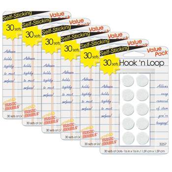 Magic-Mounts® Hook N Loop Dots, 5/8", White, 30 Per Pack, 6 Packs