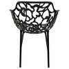 LeisureMod Devon 5-Piece Aluminum Outdoor Patio Dining Set with Tempered Glass Top Table and 4 Stackable Flower Design Arm Chairs - 3 of 4