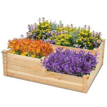 Tangkula 3-Tier Outdoor Raised Garden Bed Fir Wood Elevated Flower Box Backyard