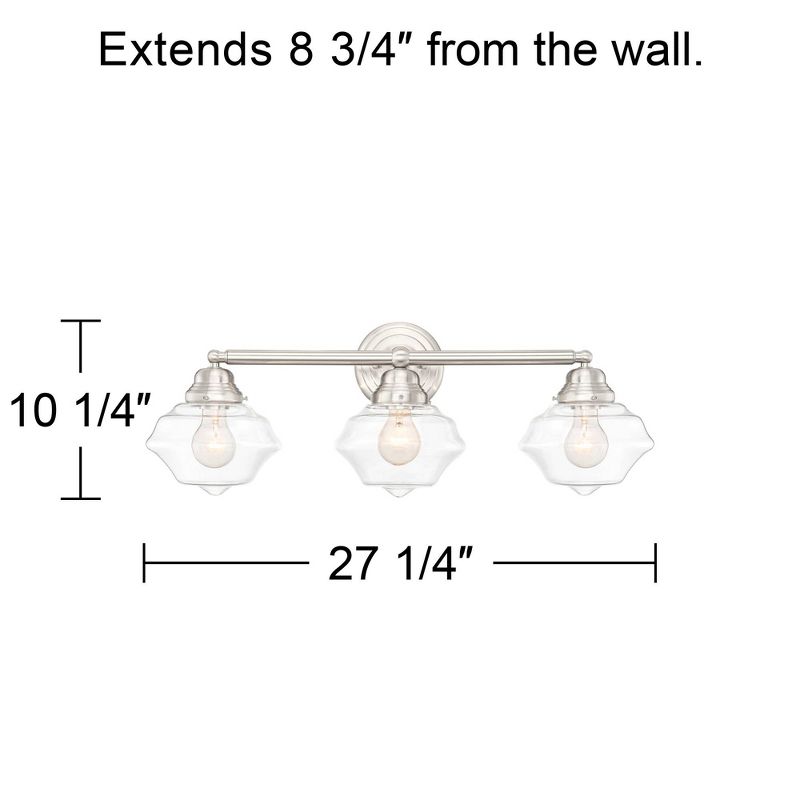 Possini Euro Design Astrid Modern Wall Light Brushed Nickel Hardwire 27 1/4" 3-Light Fixture Schoolhouse Clear Glass for Bedroom Bathroom Vanity Home, 4 of 10