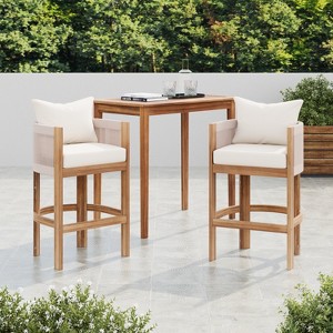 Christopher Knight Home Thelma Outdoor Rope Weave Acacia Wood Bar Stools with Cushion and Curved Back (Set of 2) - 1 of 4