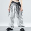 Anna-Kaci Women's Sheer Mesh Sequin Fringe Hip Scarf Belt Wrap with Asymmetrical Hem 59in - Black - 2 of 4