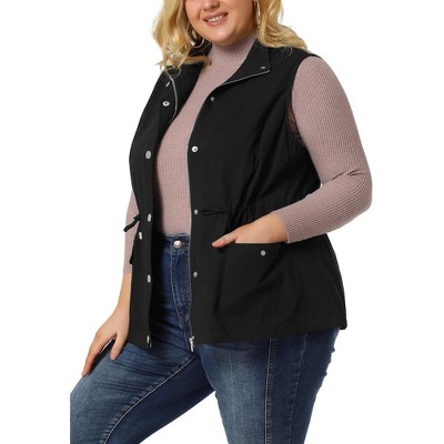 Agnes Orinda Women's Plus Size Utility Vest Cargo Pocket Drawstring Waist  Sleeveless Jacket Black 4x : Target