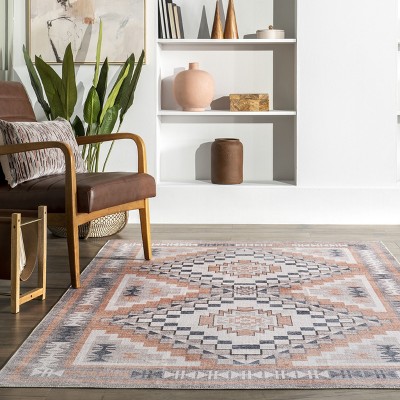 Leighton Light Orange Southwestern Washable Synthetic Area Rug