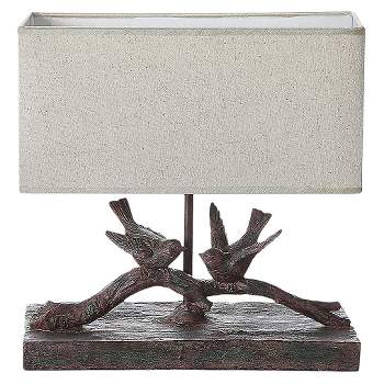 Storied Home Rustic Resin Bird Table Lamp with Rectangle Shade 