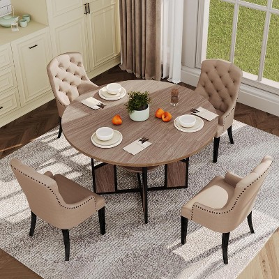 Nasitip Round Dining Table for 4-6, Farmhouse Circular Kitchen Table with Storage Shelf,for Small Spaces Apartments