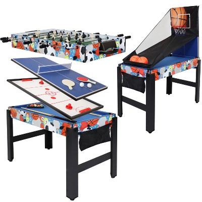 Sunnydaze Indoor Sport Collage 2-Player 5-in-1 Multi-Game Table with Billiards, Air Hockey, Foosball, Ping Pong, and Basketball - 45" - Multi-Color