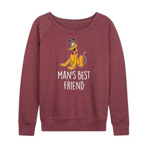 Women's - Disney - Man's Best Friend Lightweight French Terry Wide Neck Long Sleeve Shirt - 1 of 4