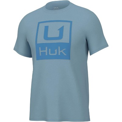 Huk Men's Short Sleeve Performance Shirt - Stacked Logo Tee - Crystal Blue  - S : Target