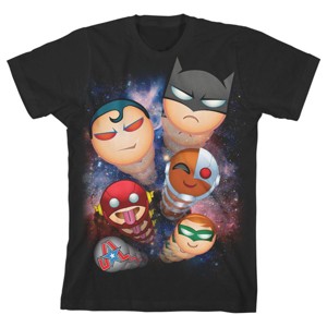 Justice League Chibi Hero Heads Boy's Black T-shirt - 1 of 3