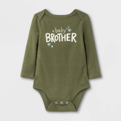 Image of Baby Boys' Baby Brother' Long Sleeve Bodysuit - Cat & Jack™ Olive Green 3-6M