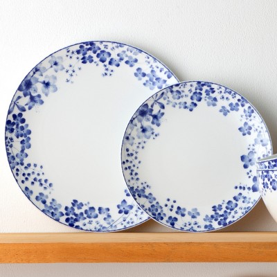 Blue and White Porcelain Floral 12-Piece Dinnerware Set