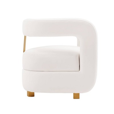 Set of 2 White Velvet Barrel Accent Chairs with Gold Accents