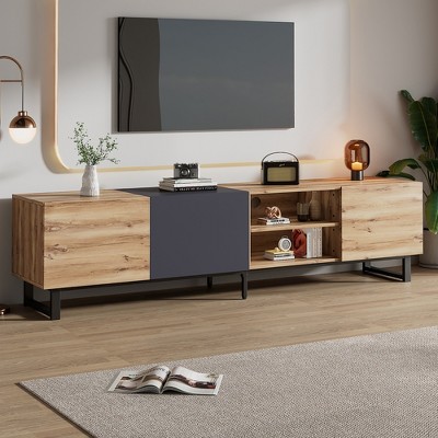 Modern TV Stand with 3 Cabinets & Open Shelves, Color-Matching Media Console Table for TVs up to 80'', Entertainment Center - ModernLuxe