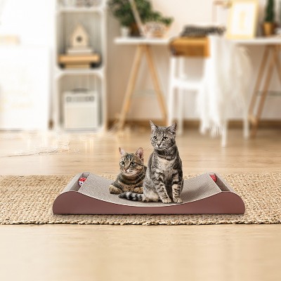 Brown Corrugated Cardboard Cat Scratcher Lounge with Toy Balls