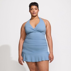 Lands' End Women's Pique Halter Ruffle Hem Mini Swim Dress Swimsuit - 1 of 4