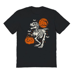 Rerun Island Men's Skeleton Dinosaur Halloween Halloween Short Sleeve Graphic Cotton T-Shirt - 1 of 2