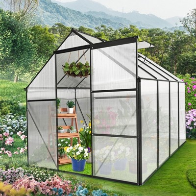 6x8 FT Polycarbonate Greenhouse Raised Base and Anchor Aluminum Heavy Duty Walk