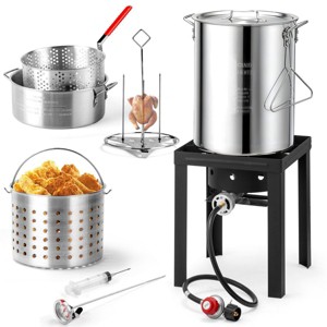 Karl Home 30 QT Aluminum Turkey Fryer and 10QT Fish Fryer Kit with 55,000BTU Propane Stove and Foldable Side Table - 1 of 4