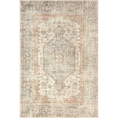 Nuloom 8x10 Machine Washable Rain Haven Vintage Medallion Indoor Area Rug, Light Grey Non-Slip Backing, Stain Resistant,  BedroomLiving Room, Kitchen