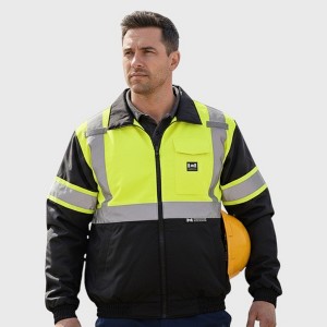 Canada Weather Gear Men’s Hi-Visibility Work Jacket, Water-Resistant Reflective Safety Bomber with Front Pocket and Full Zip - 1 of 3