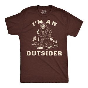 Mens Funny T Shirts Im An Outsider Sarcastic Bigfoot Graphic Novelty Tee for Men - Crazy Dog Men's T Shirt For Campers - 1 of 4