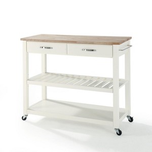HomeStock  Wood Top Kitchen Prep Rolling Cart, Microwave Stand, Coffee Bar, with Shelves and Drawers, White - 1 of 4