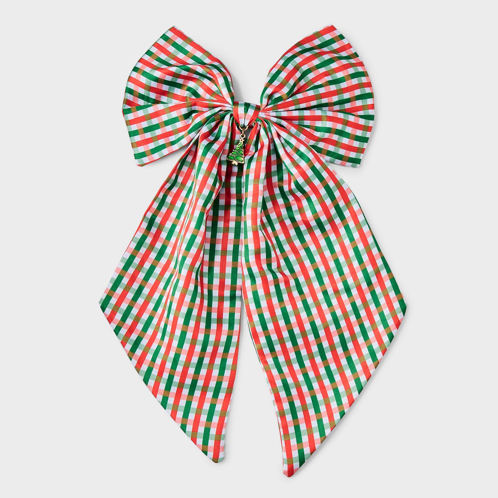 Bow with Charm Hair Barrette - Green/Red