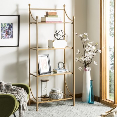Elegant Diana 4-Tier Gold Metal & Tempered Glass Etagere