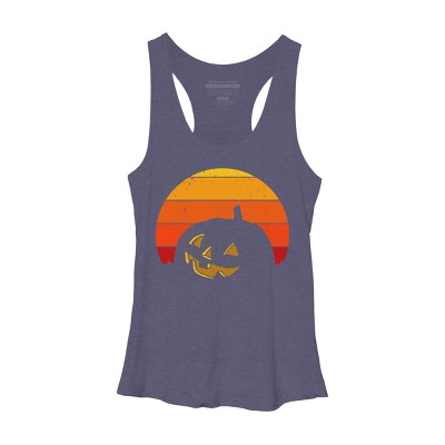 Women's Design By Humans Vintage Retro Sunset Halloween Pumpkin I By lemonpepper Racerback Tank Top